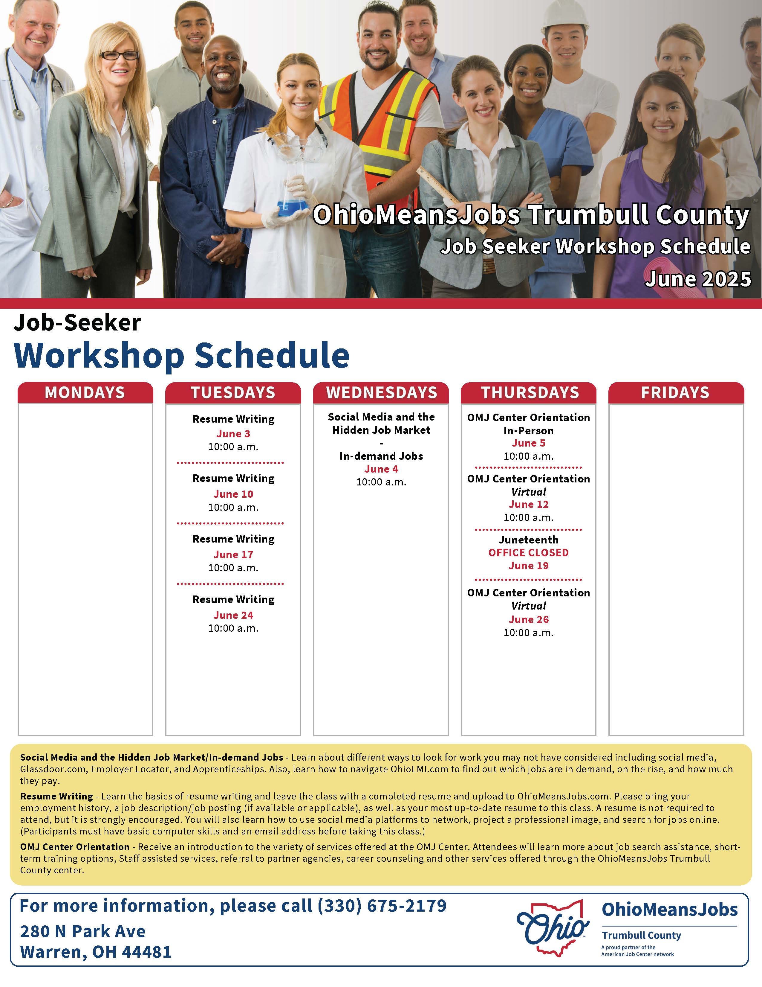 June 2025 OMJ Workshop Schedule