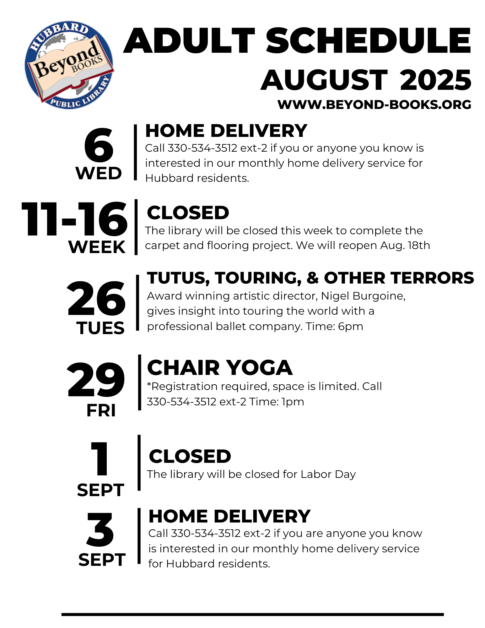 August 2025 Adult Monthly Programs