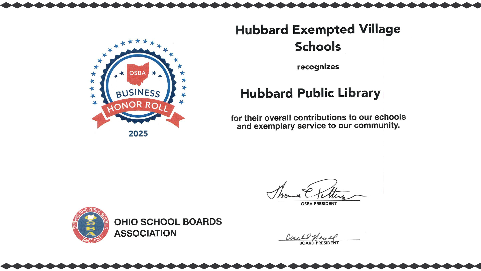 OSBA Honor Roll Award