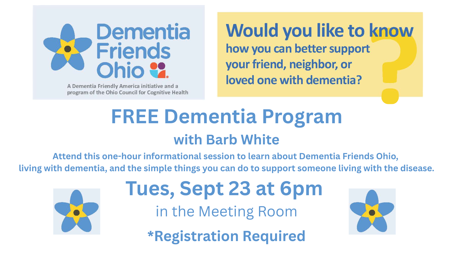 Dementia Program Sept 23 at 6pm