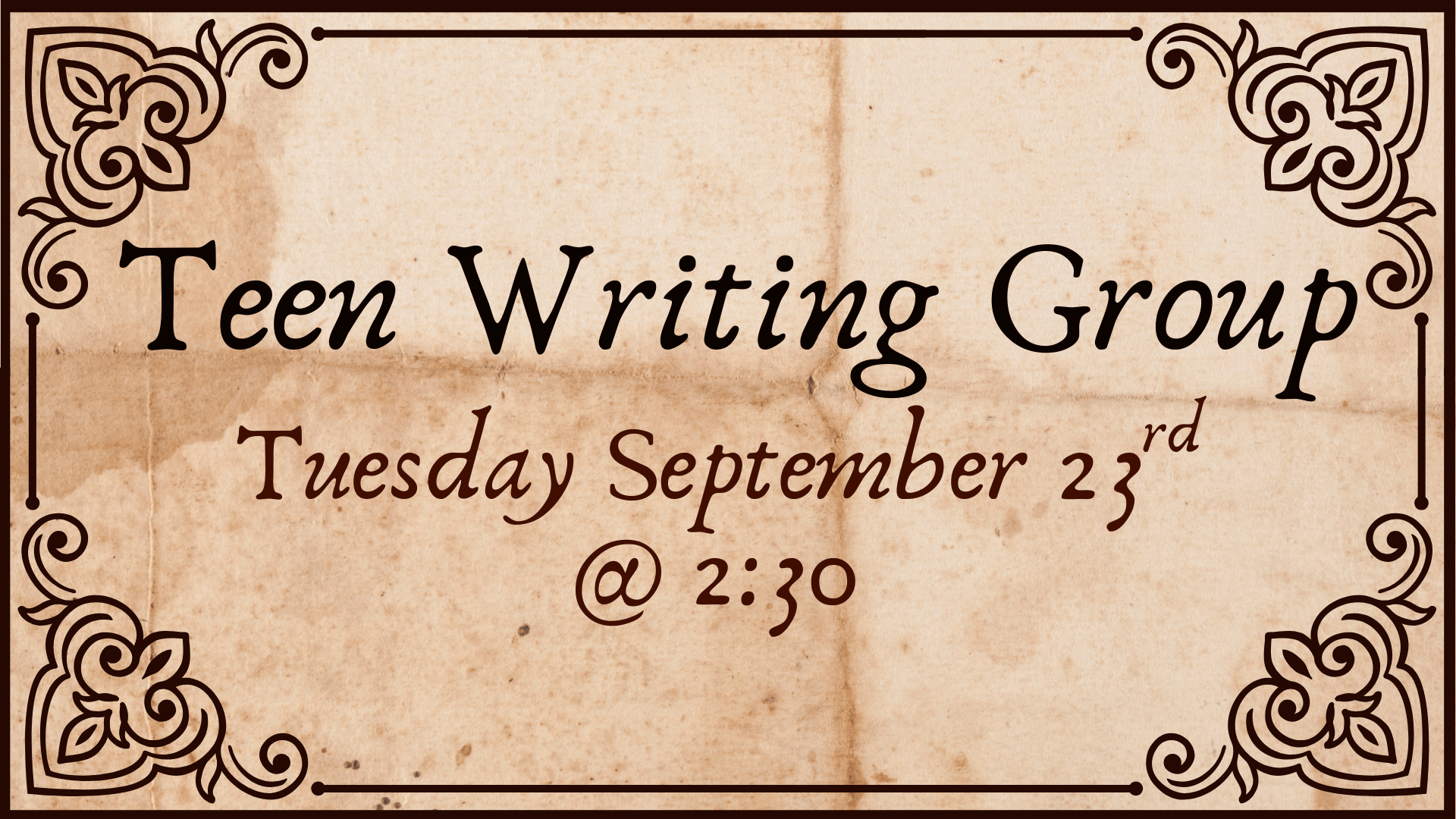teen writing group sept. 23 at 2:00 pm