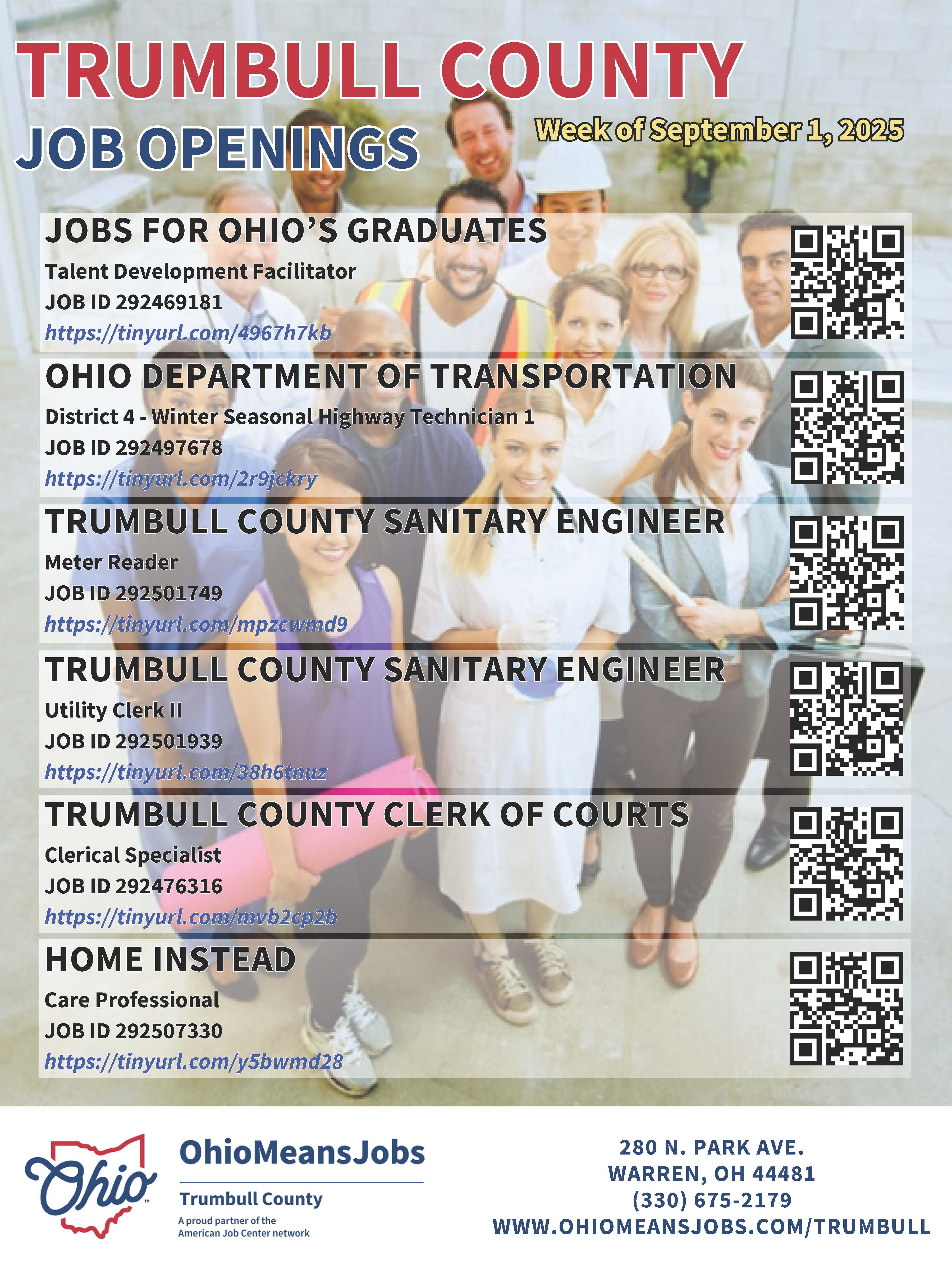 Trumbull County Job Openings Week of September 1, 2025