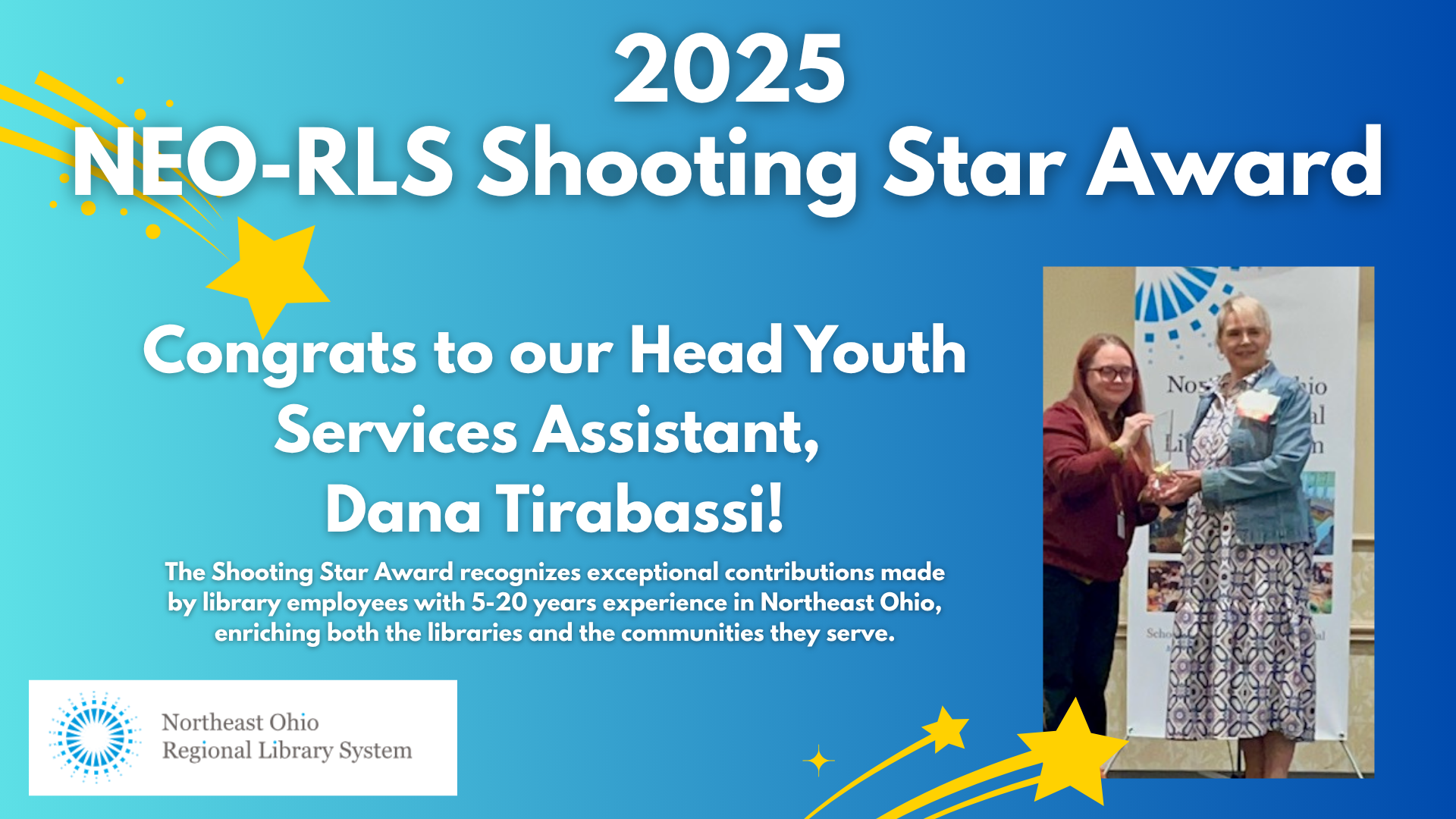 Dana Tirabassi 2025 NEO-RLS Shooting Star Award winner.