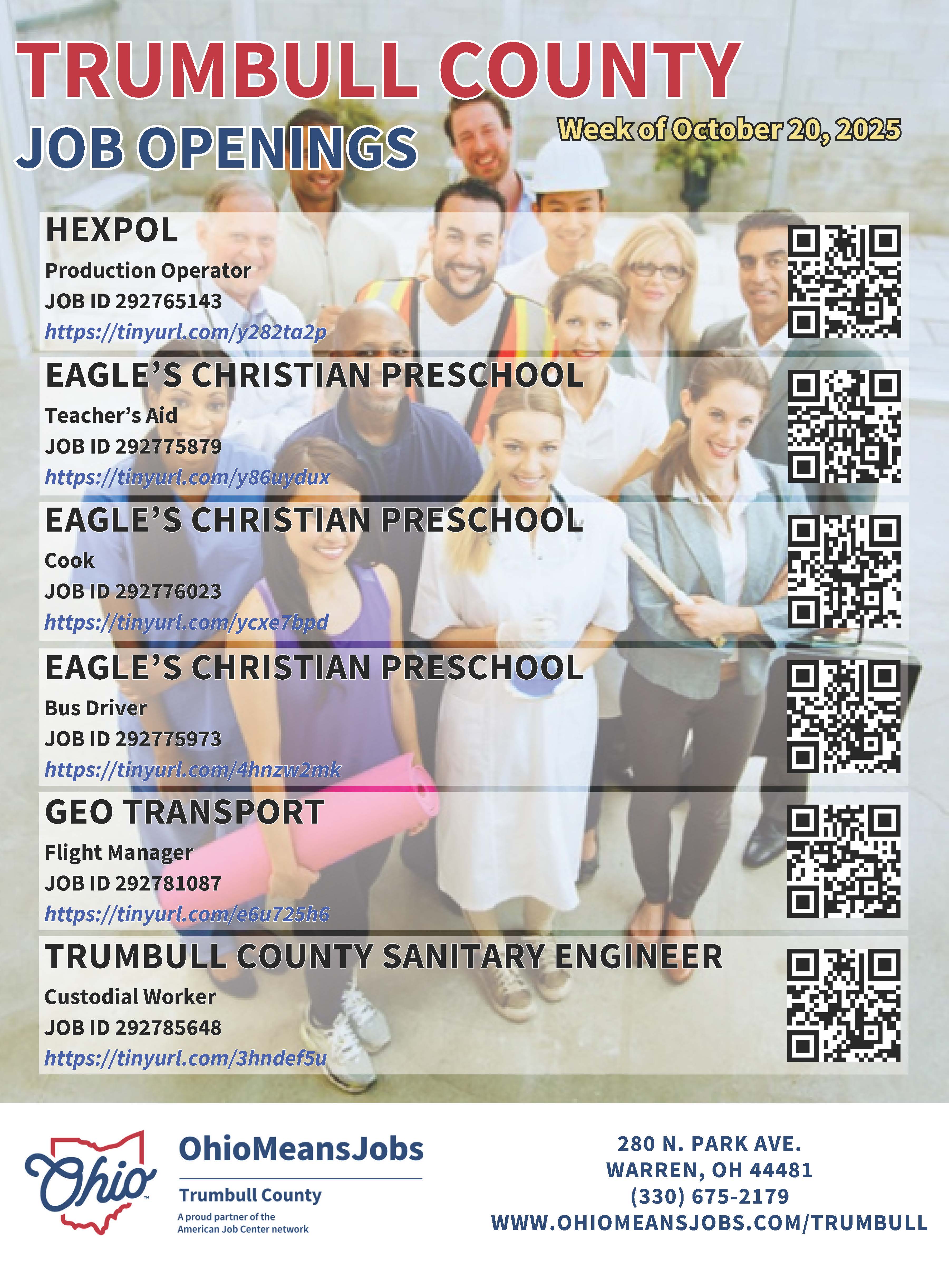 Trumbull County Job Openings Week of October 20, 2025 Page 1.