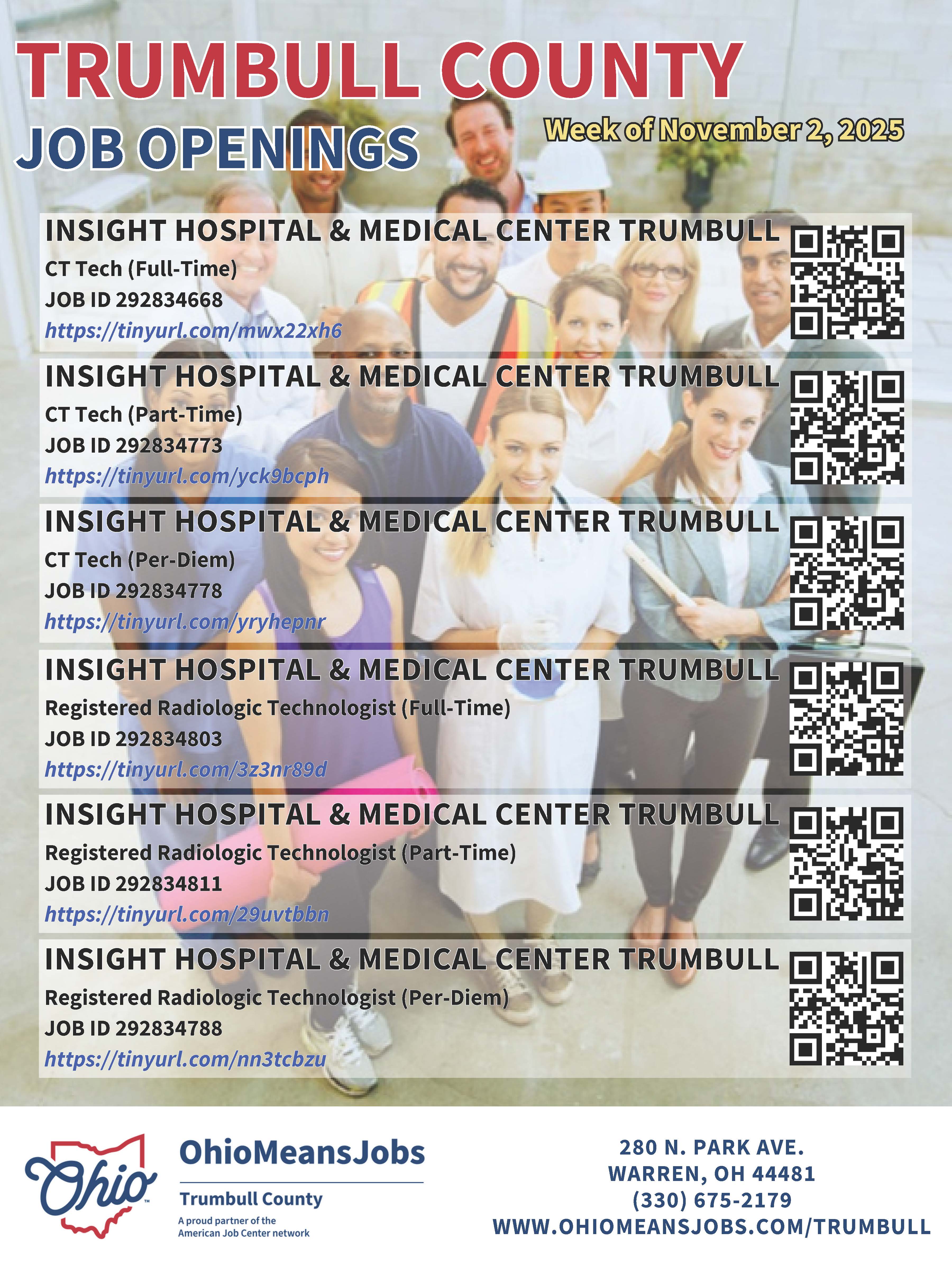 Trumbull County Job Openings Page Week of November 3, 2025.