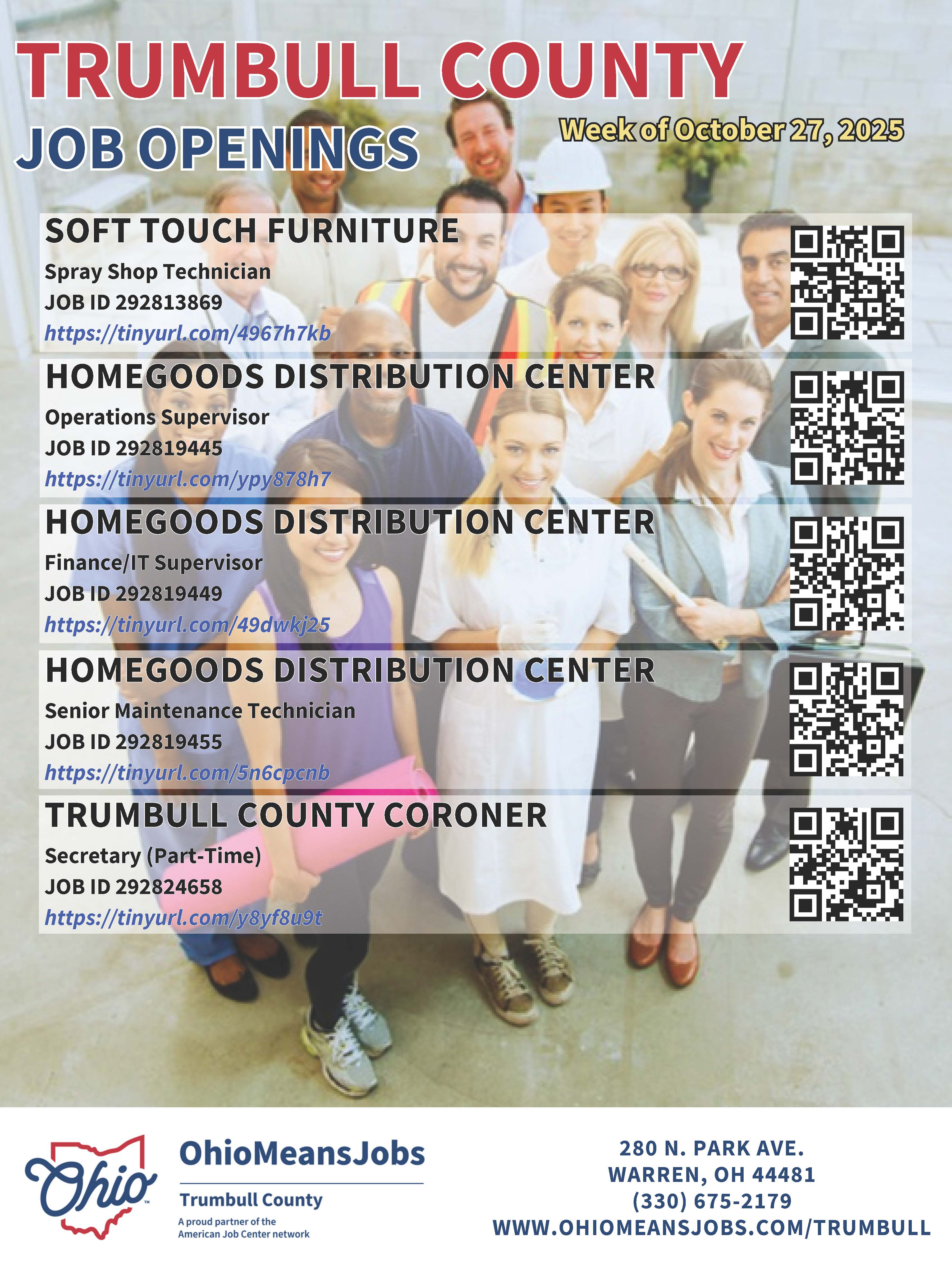 Trumbull County Job Openings Week of October 27, 2025.