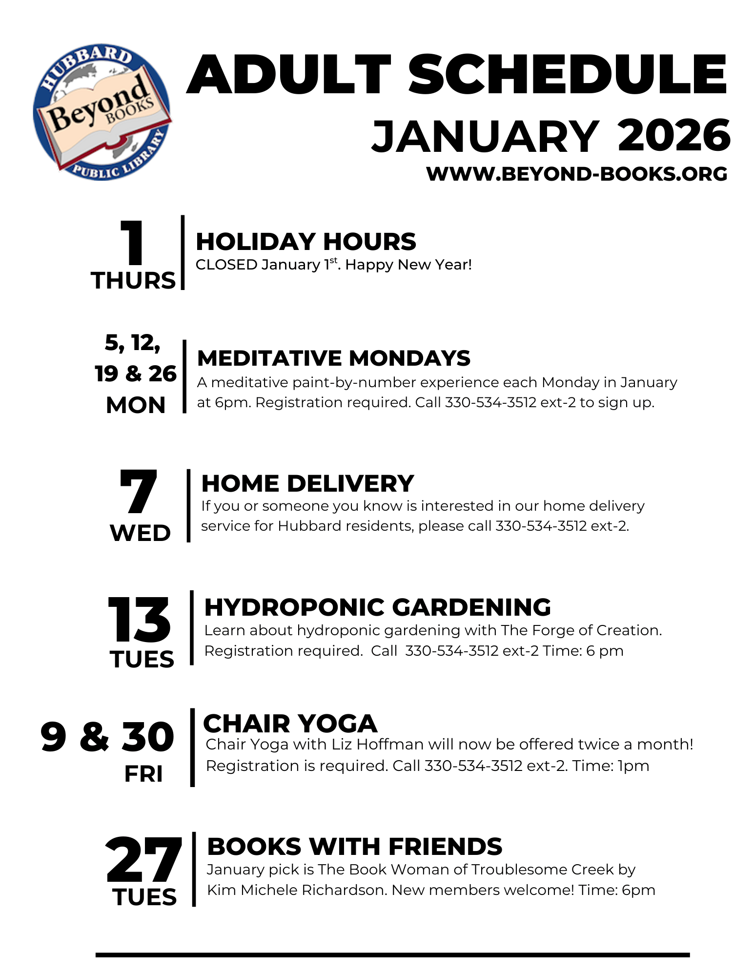 January 2026 events list.