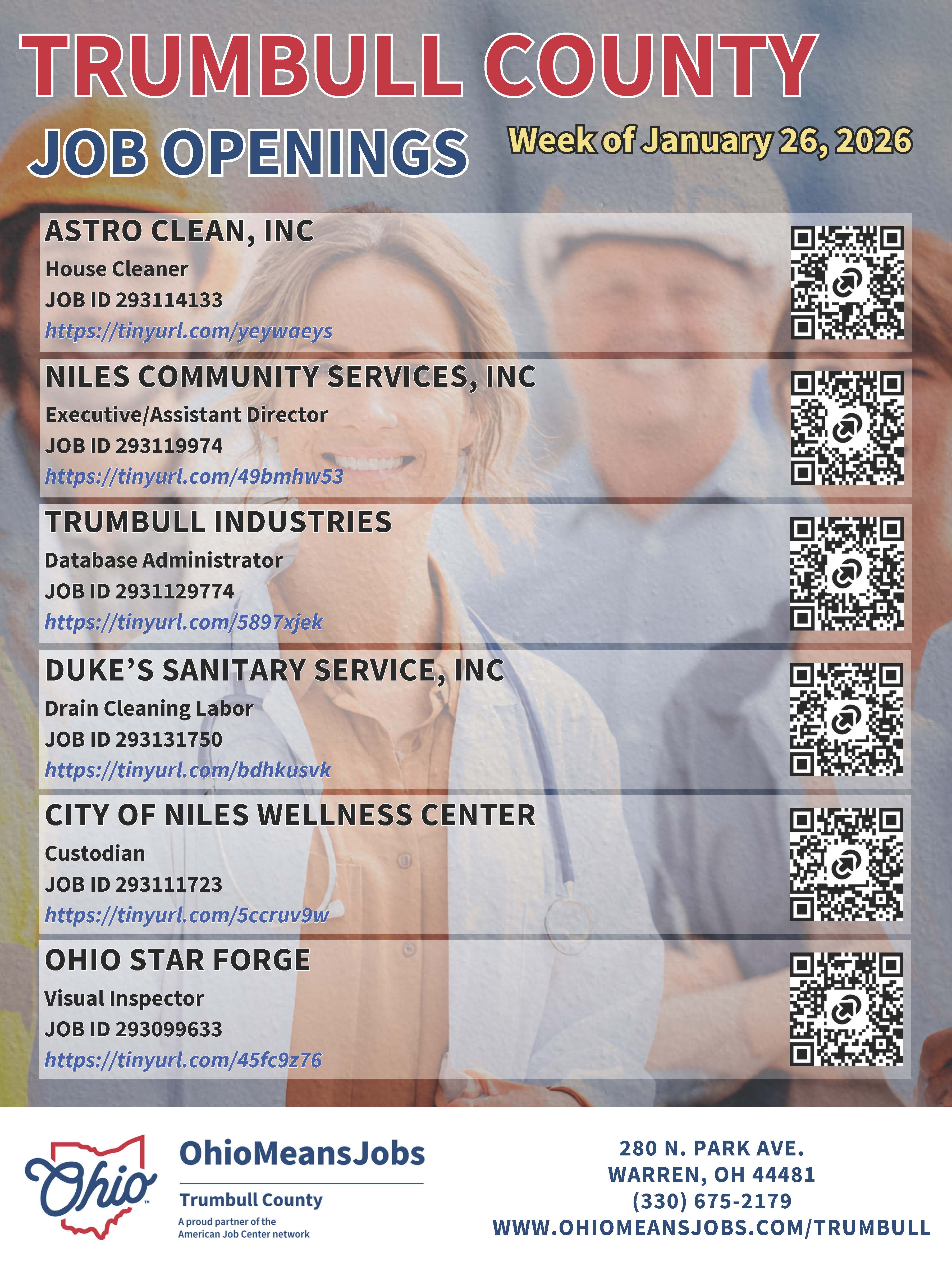 Trumbull County Job Openings - Week of January 26, 2026.