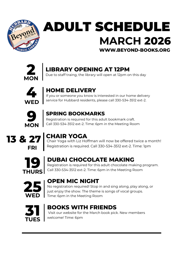 March 2026 adult programs.