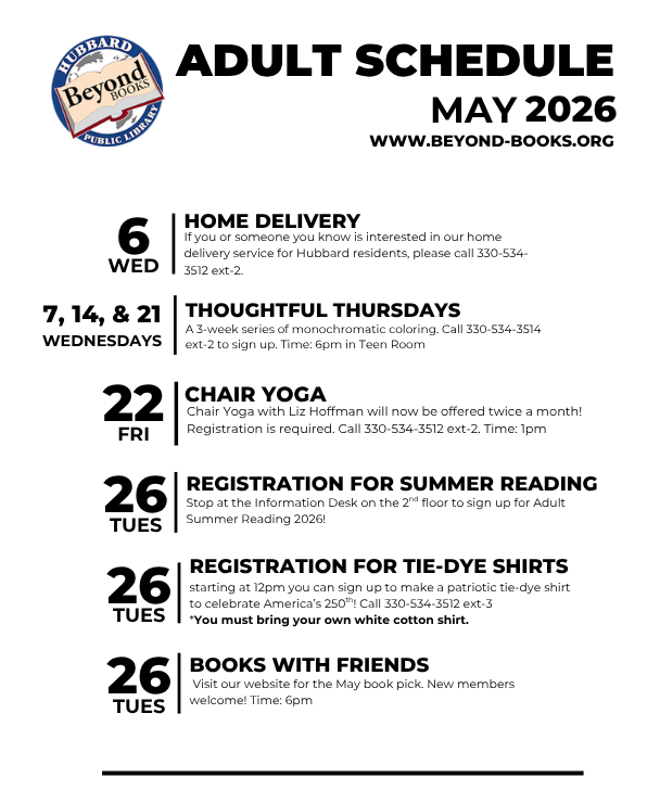 May 2026 Adult programs.