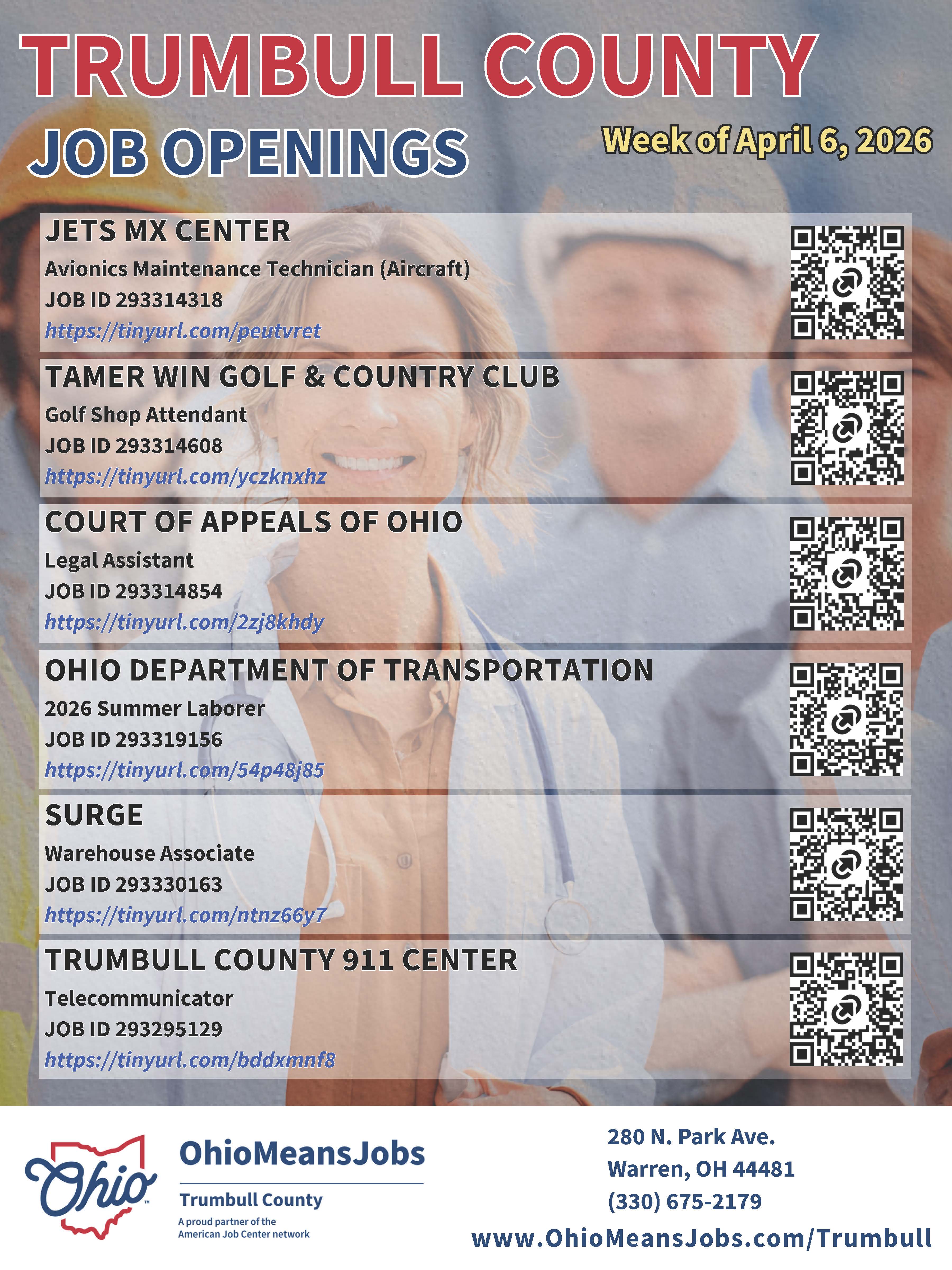 Trumbull County Job Openings - Week of April 6, 2026.
