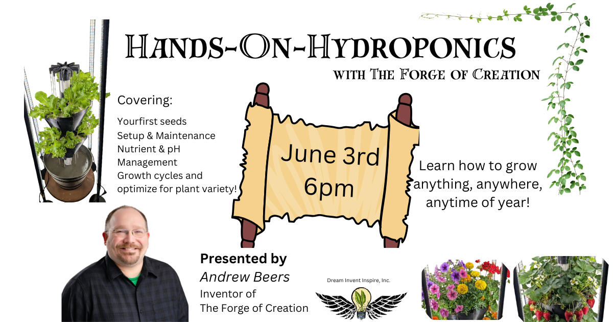 Hydroponic gardening program June 3 at 6pm.