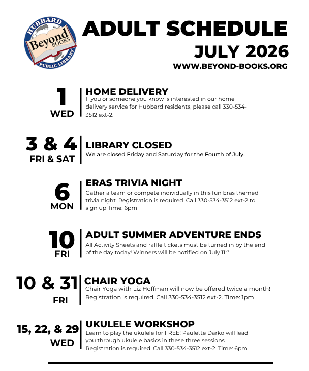 July 2026 Adult Events.