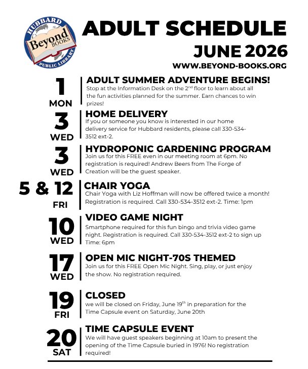 June 2026 adult programs. 