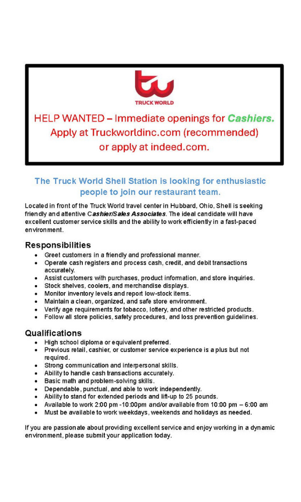 Truck world job.