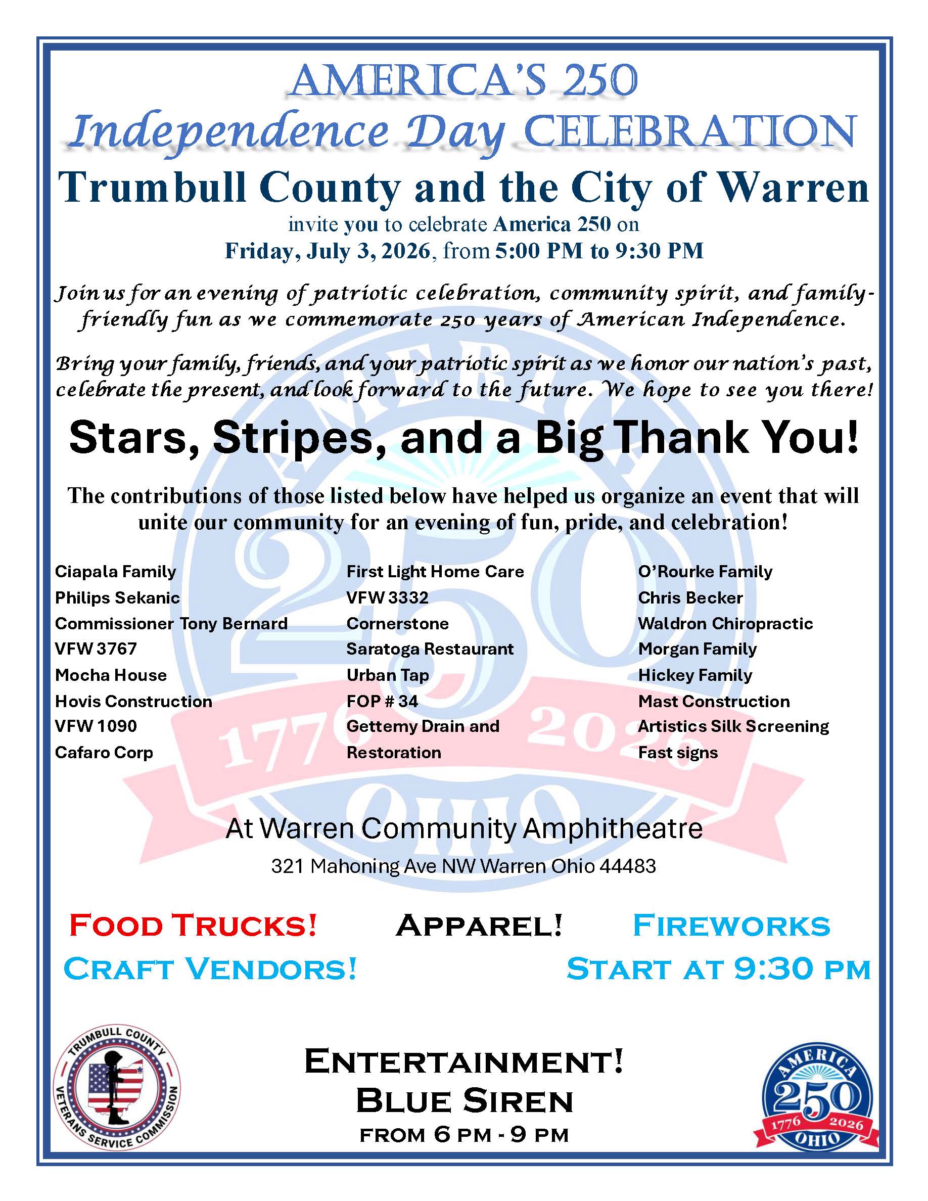 America 250 Celebration Warren - July 3, 2026.