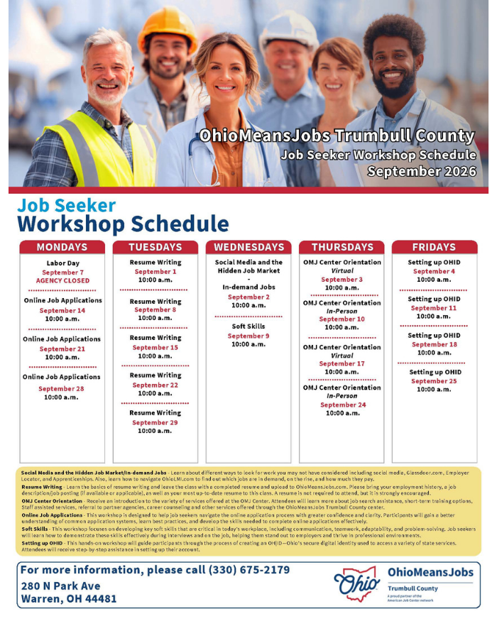 Job seeker workshop schedule for September.