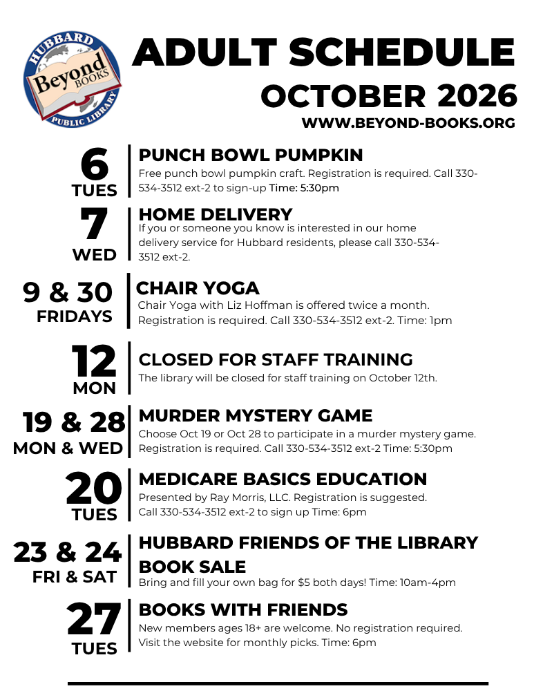 October 2026 Adult programs.