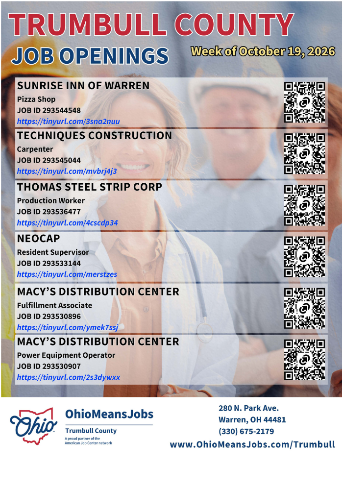 Trumbull county job openings.